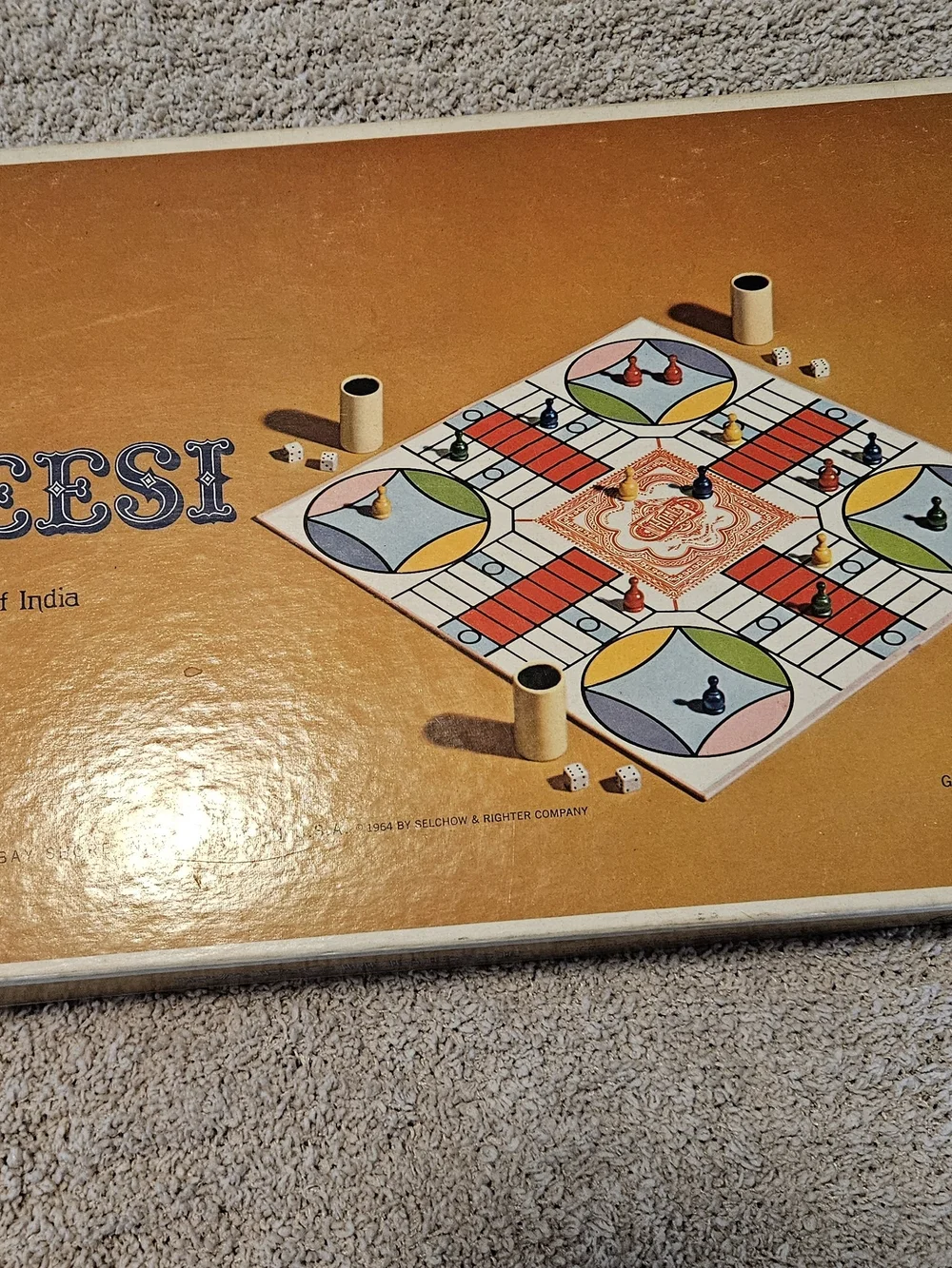 Vtg (1959-64) Gold Seal Edition of Parcheei Game. Published by Selchow & Righter